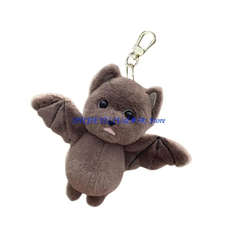 E21F Bat Plush Toy Keychain Soft Stuffed Animal Bag Charm Backpack Pendant Accessory Handmade Halloween Room Decoration