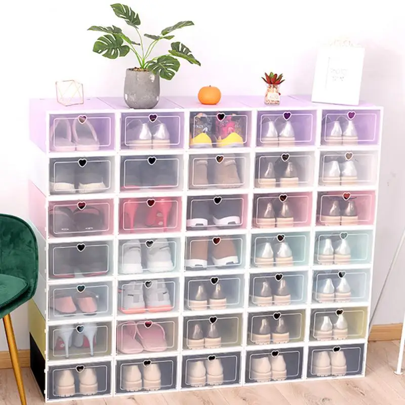 Transparent Shoe Case Plastic Shoes Organizers Thickened Foldable Dustproof Storage Box Stackable Combined Shoe Cabinet Drawer