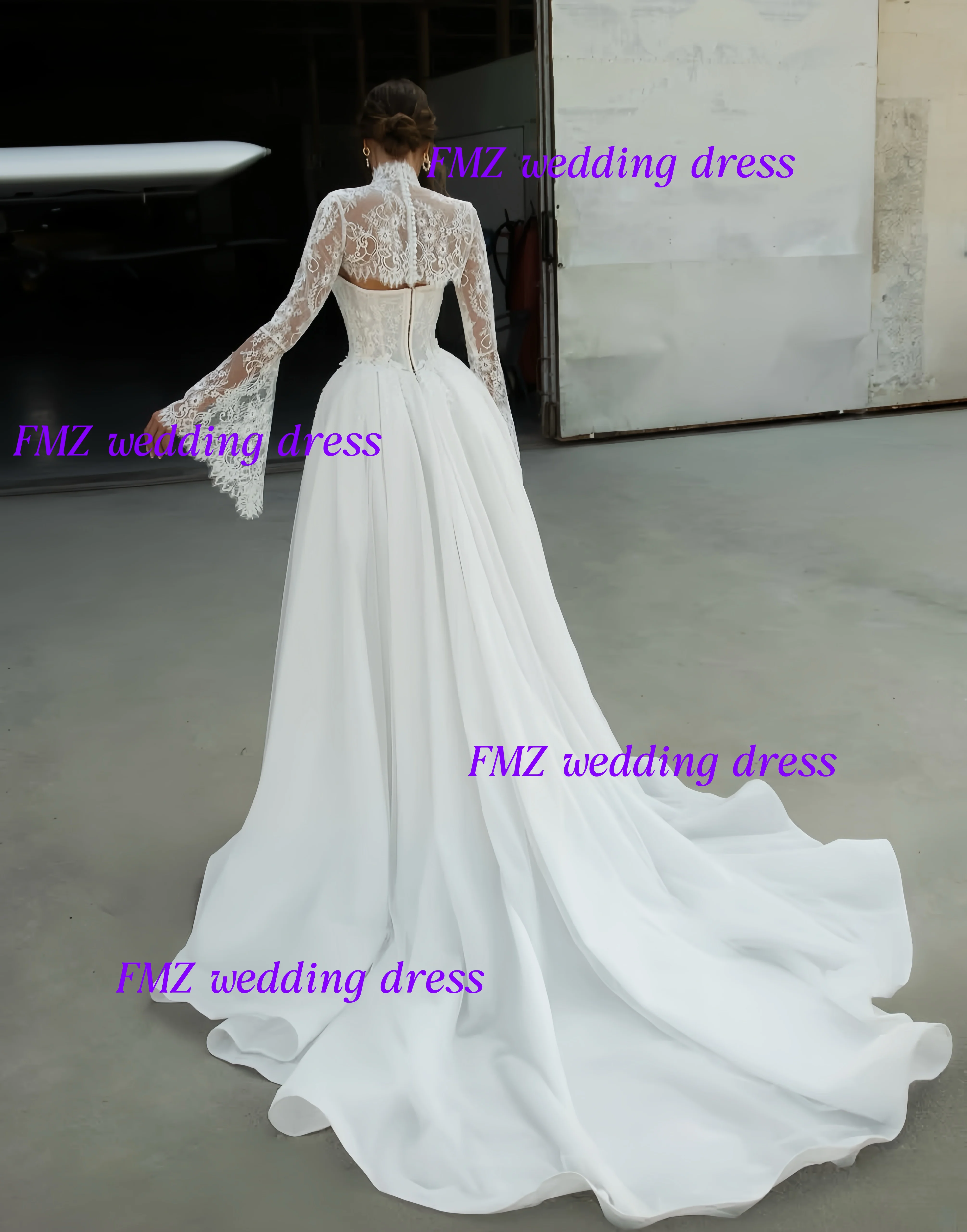 Customzied High collar Long Sleeve Mermaid Detachable tail Lace wedding dress vestidos de novia amanda novias amanda novias offi