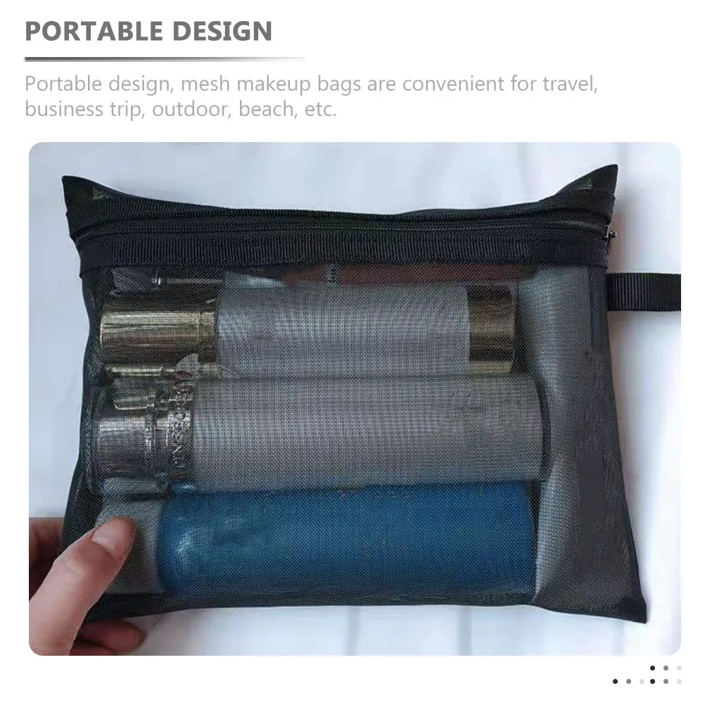 

3Pcs Mesh Makeup Bag Set with Zipper Portable Pouches for Travel Toiletries Organization Gift for Her