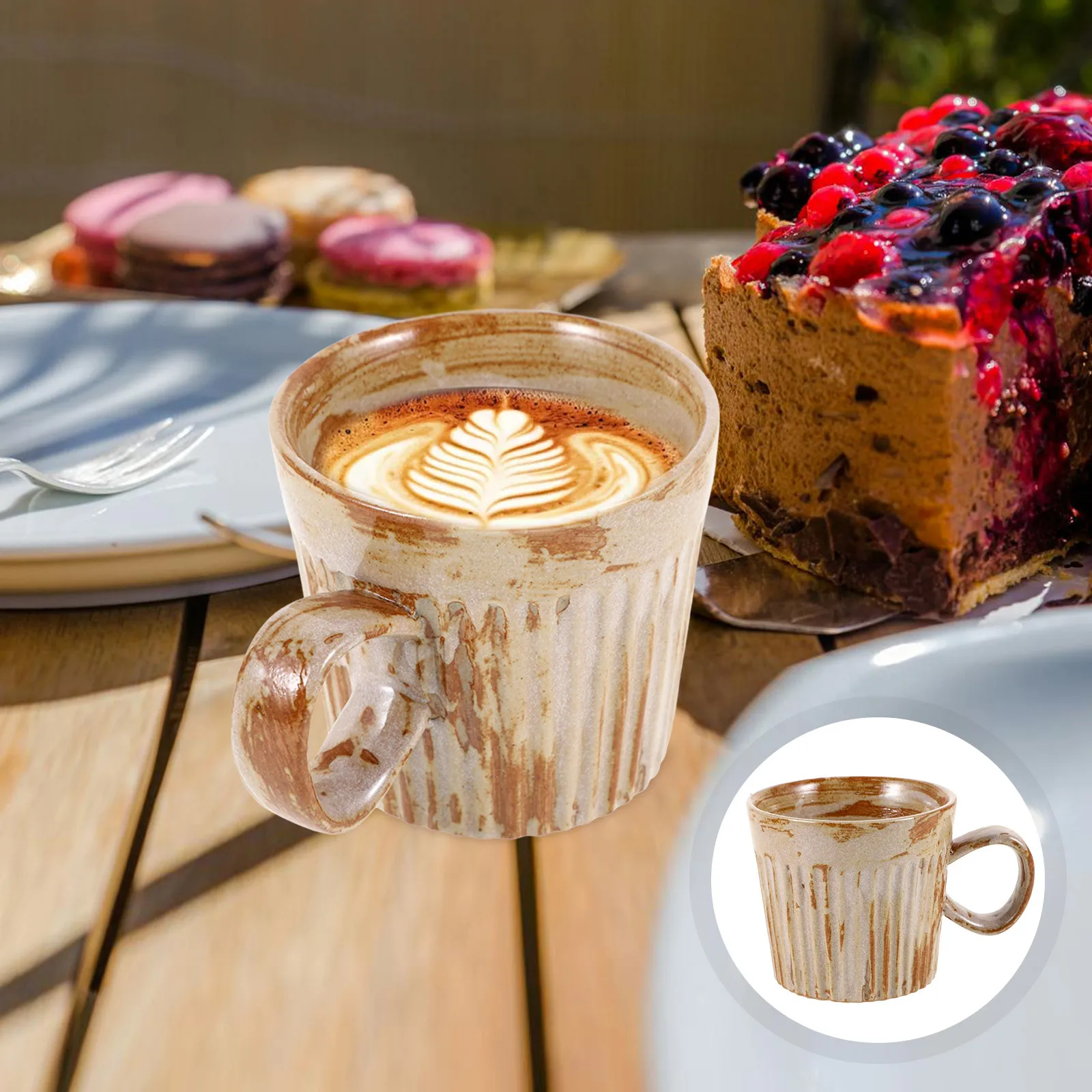 

Vintage Style Ceramic Coffee Cup Large Capacity Latte Mug Rustic Pottery Microwave Safe Milk Cup for Home Use Mini Tea Cups