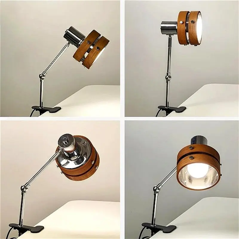 Y42A-Swing Clip Wall Lamp Retro Japanese Solid Wood Sconce With Plug In Cable LED Reading Light For Bookshelf Bedside