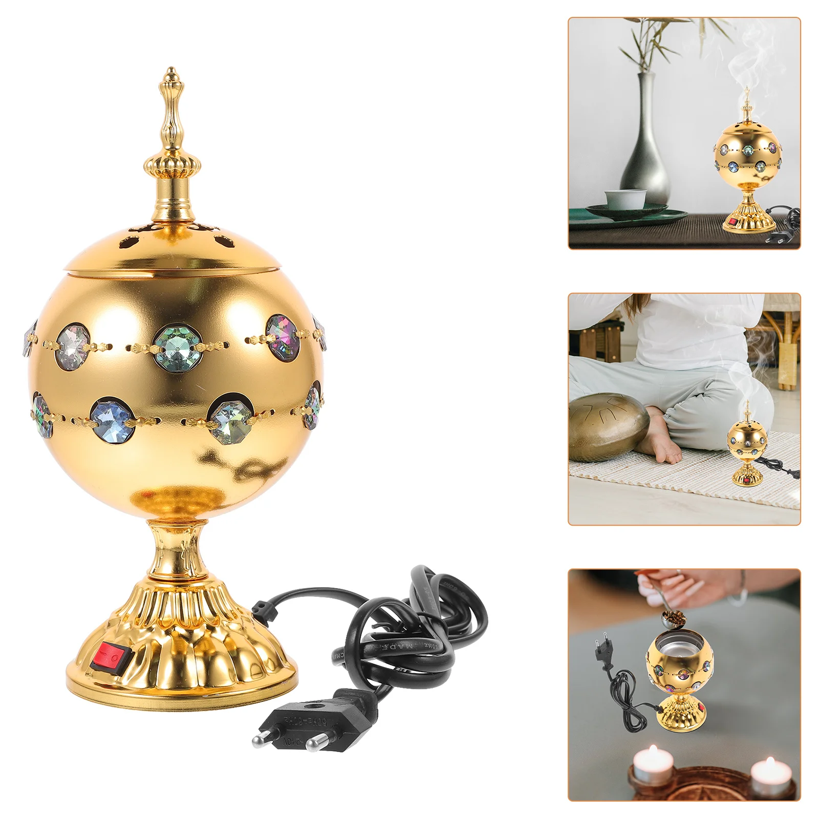 

Electric Incense Burner Arabian Style Metal Censer for Home Decor Office Yoga Room Aromatic Fragrance Diffuser Portable EU Plug