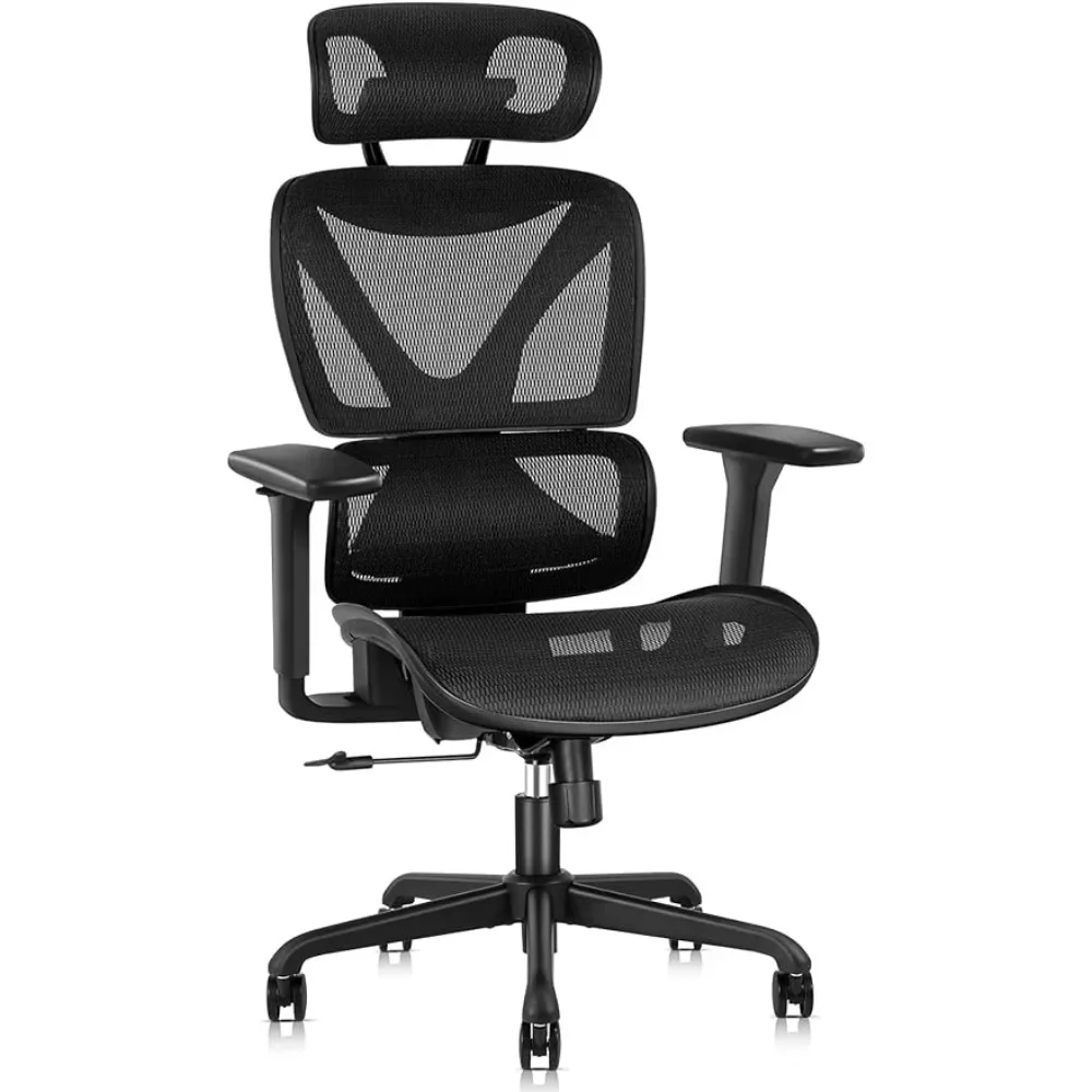 

Ergonomic Office Chair with Lumbar Support, Big and Tall Mesh Chairs with Adjustable 3D Arms, Headrest & Soft Seat,Black