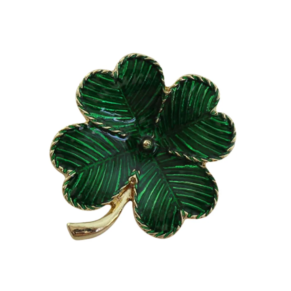 Vintage Four Leaf Clover Brooch Pin Set – 3pcs Alloy Green Clover Pins for Women, St Patrick’s Day & Party Outfits