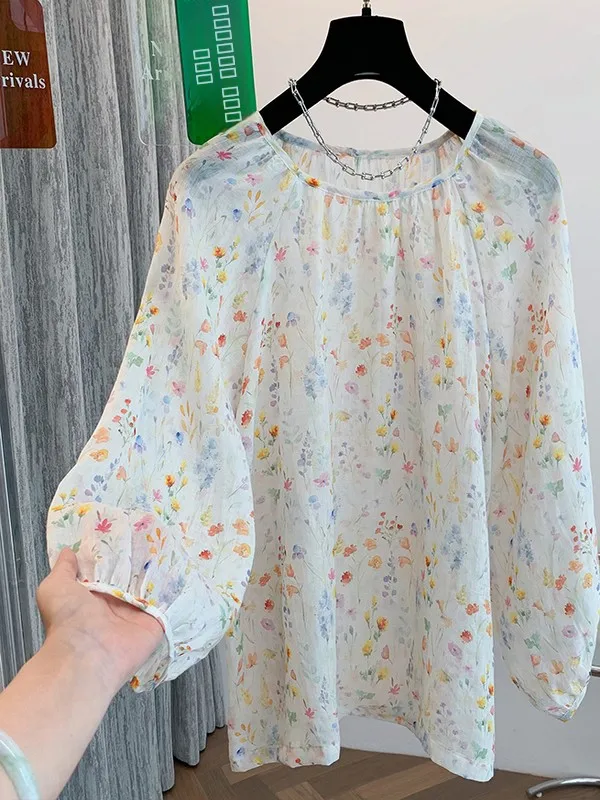 

Loose Fit Floral Print round Ne irt Summer Svel Cover up Top Women's Clothing Vintage Sle Casual Wear ape