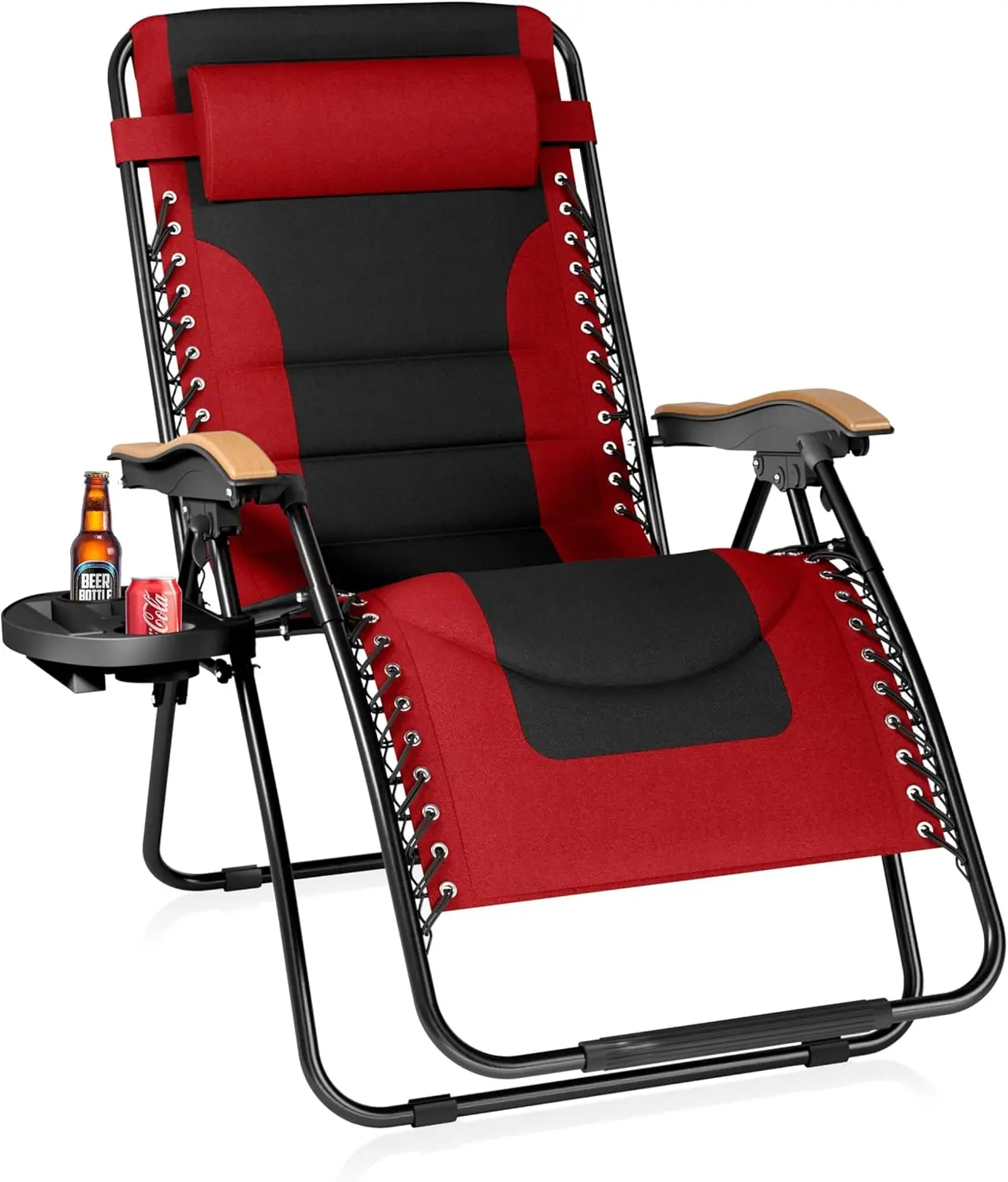 Sophia & William Oversize Zero Gravity Chair, Padded Recliner with Free Cup Holder, Supports 400 LBS (Red)