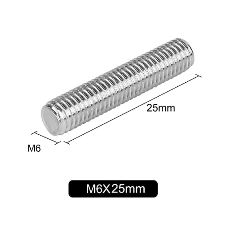 حزمة من 20 م 6 × 25 ملم طول 304 من الفولاذ المقاوم للصدأ، قضيب ملولب بالكامل، لون فضي