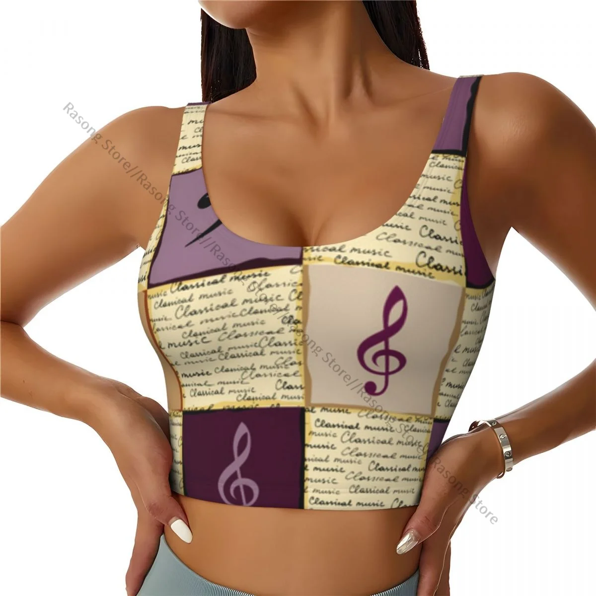 Sports Bra Women Running Yoga Clothes Vest Treble Clef And Notes On Blurred Background Gathering Fitness Vest