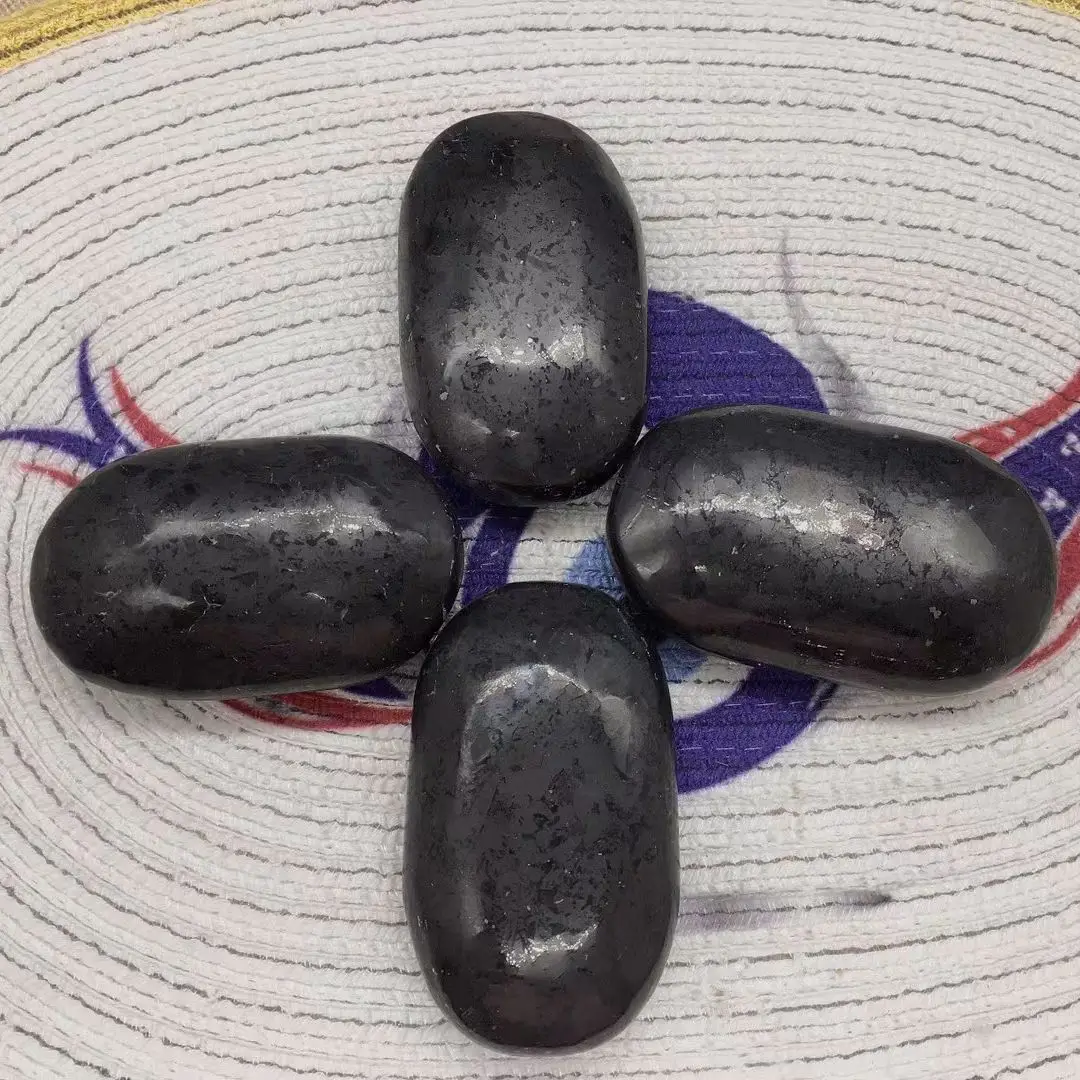 1PCS Natural Elite Shungite Palm Stone Silver Noble Worry Soap Stone Karelia Russia - Healing Crystal Collectible