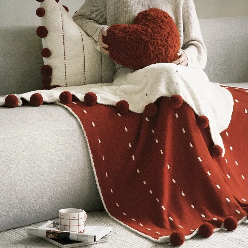 Soft Flannel Blanket with Hairball Warm Fleece Plush Cover for Bed Sofa Decor Office Lunch Breaking Nap Wedding Christmas Gift
