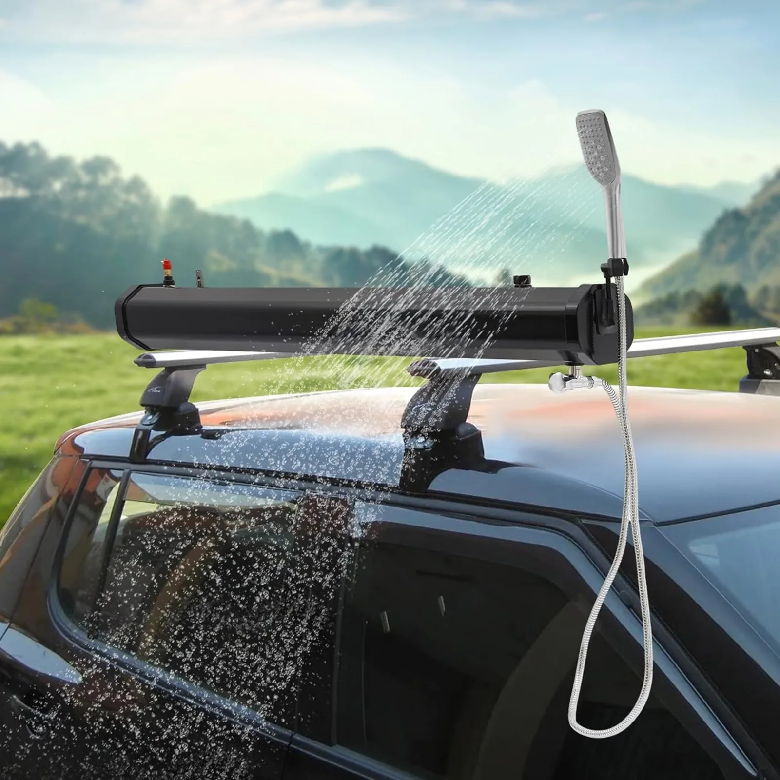 8Gal Portable Camping Shower, Roof Rack Mount Road Shower w/ 5.58ft Water Pipe & Shower Headt, for Vehicle Truck SUV Sedan RV