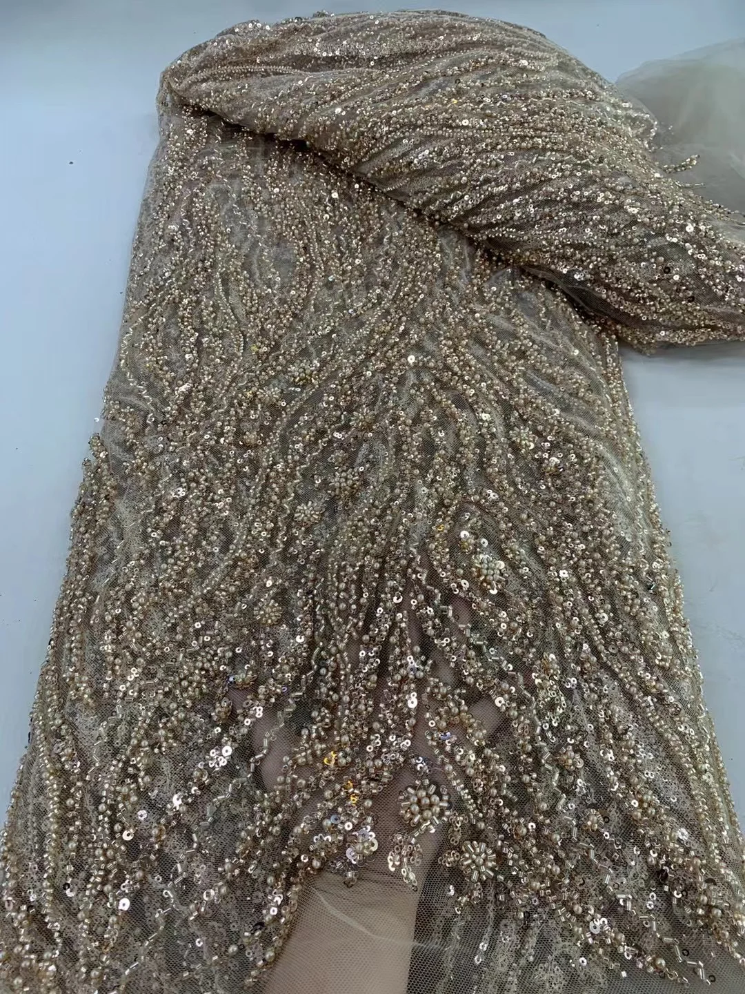 Green African Beaded Tulle Lace Fabric 2026 High Quality French Nigerian Sequins Embroidered Lace for Party Dress Sewing 5 Yards - view 5