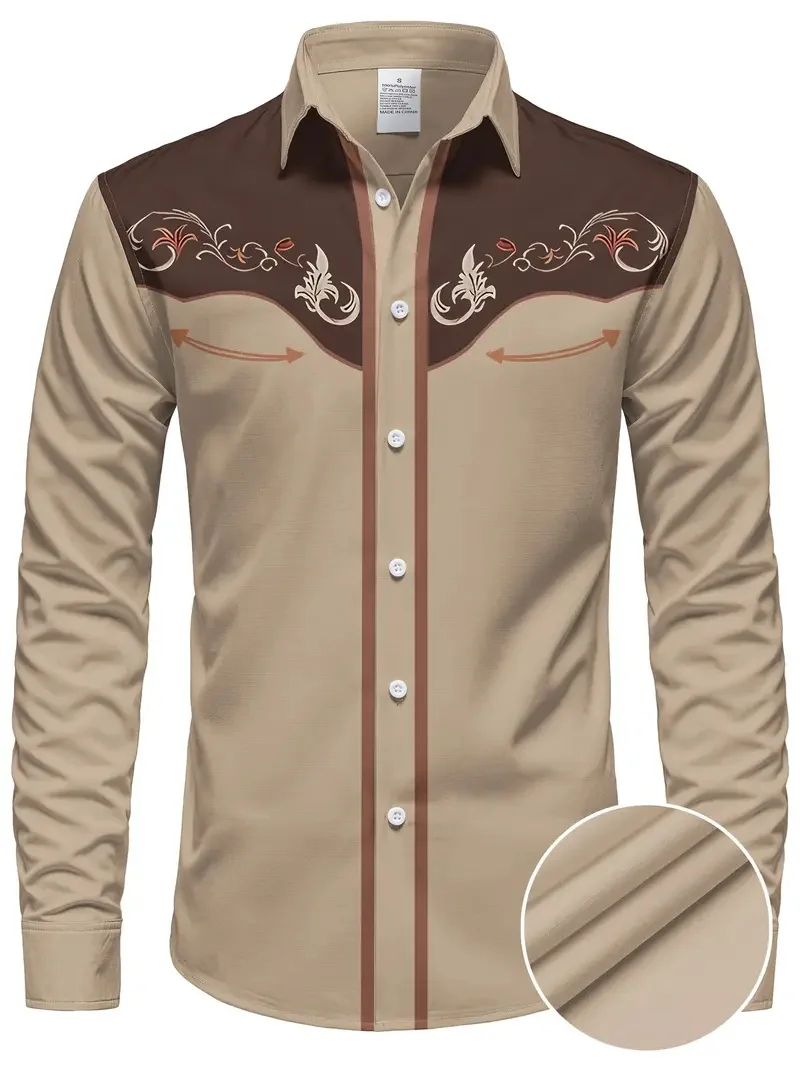 Męska koszula z długim rękawem Cowboy Western Cowboy Vintage Hawaiian Shirt Wygodna miękka męska koszula plażowa