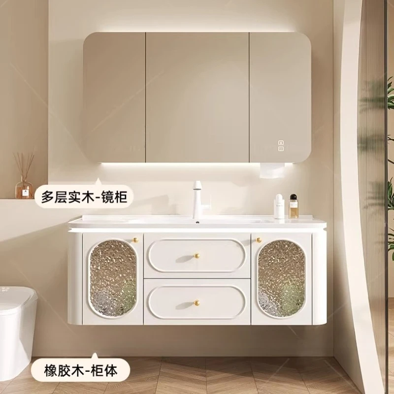 

Тумба для ванной из дуба с керамической интегрированной раковиной, комбинированная тумба-умывальник для туалета