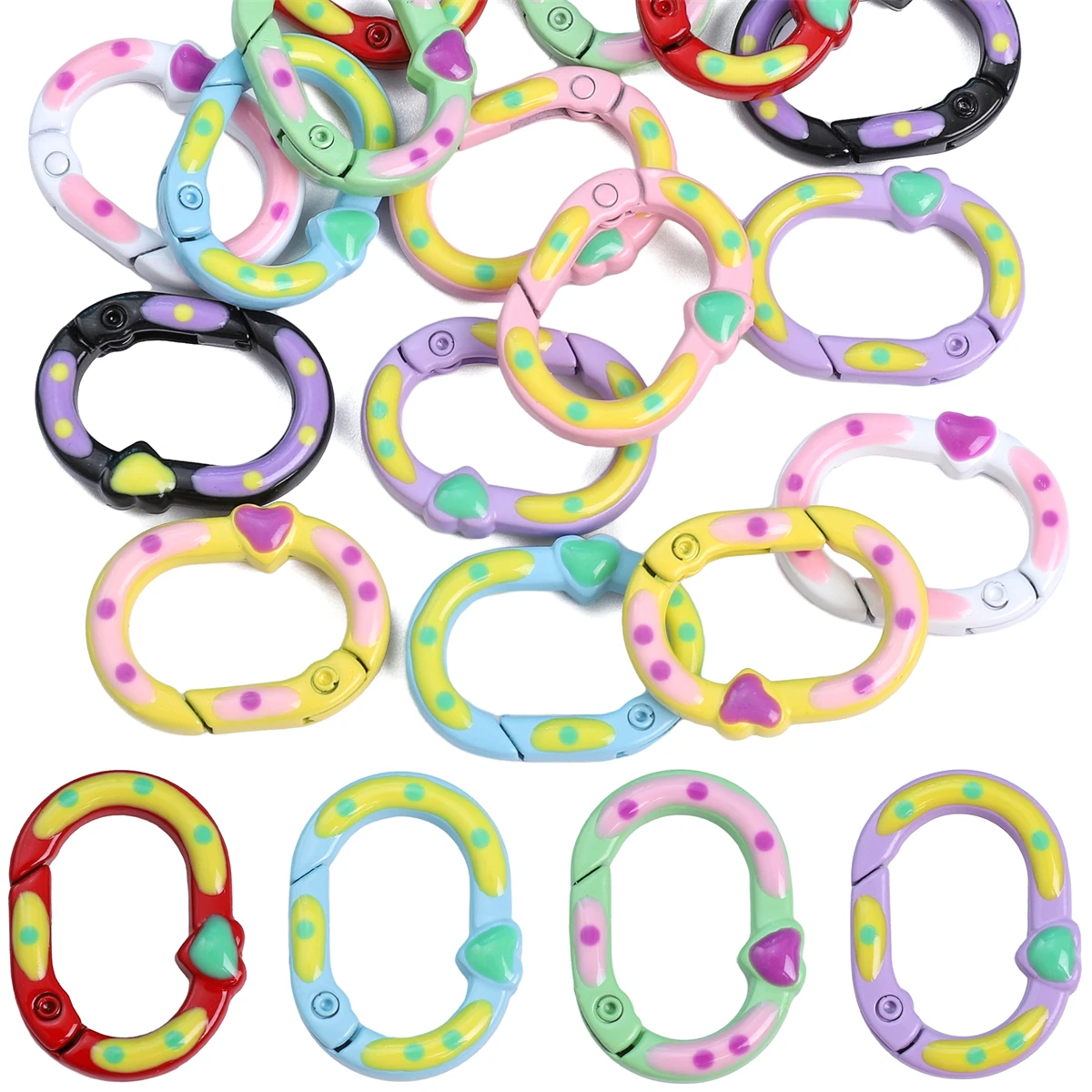 

1Pc Alloy Spray Painted Double-Sided Heart-Shaped Polka Dot Oval Keychain 20x28mm Handmade DIY Bag Pendant Car Keychain Accessor