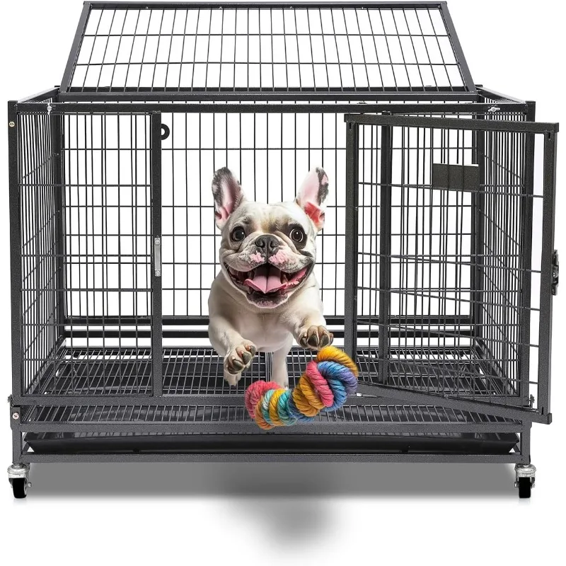 Stackable Dog Crate 36 inch, Open Top Access, Removable Tray, Foldable Bite Proof Dog Cage for Medium Sized Dog