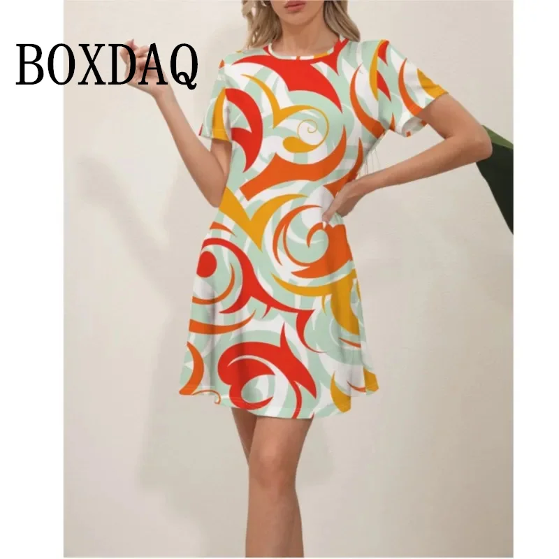 2024 Spring Summer New Ladies Elegant Fashion Casual Dress Zebra Stripe Printed Short Sleeve Round Neck Mini Office Ladies Dress