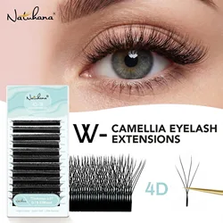 NATUHANA Ciglia a ventaglio volume preconfezionate a forma di W 4D 5D Camelia 0,07 mm Ciglia arricciate Ciglia finte morbide naturali per il trucco