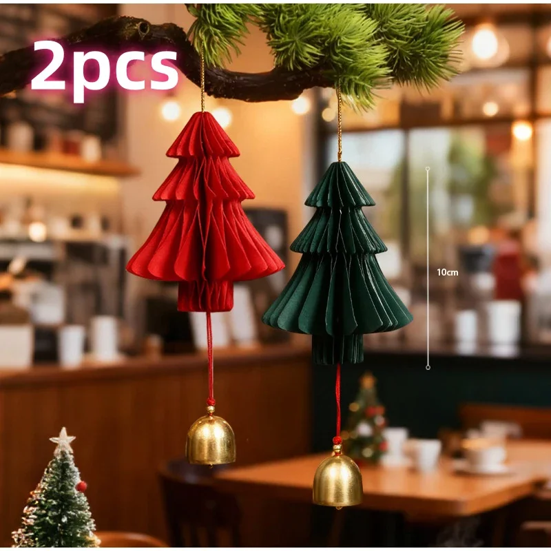 2/6 stücke Weihnachten Baum Waben Papier Glocke Tür Anhänger Festliche Atmosphäre Dekoration Weihnachten Ornamente Für Zuhause – Detail 3