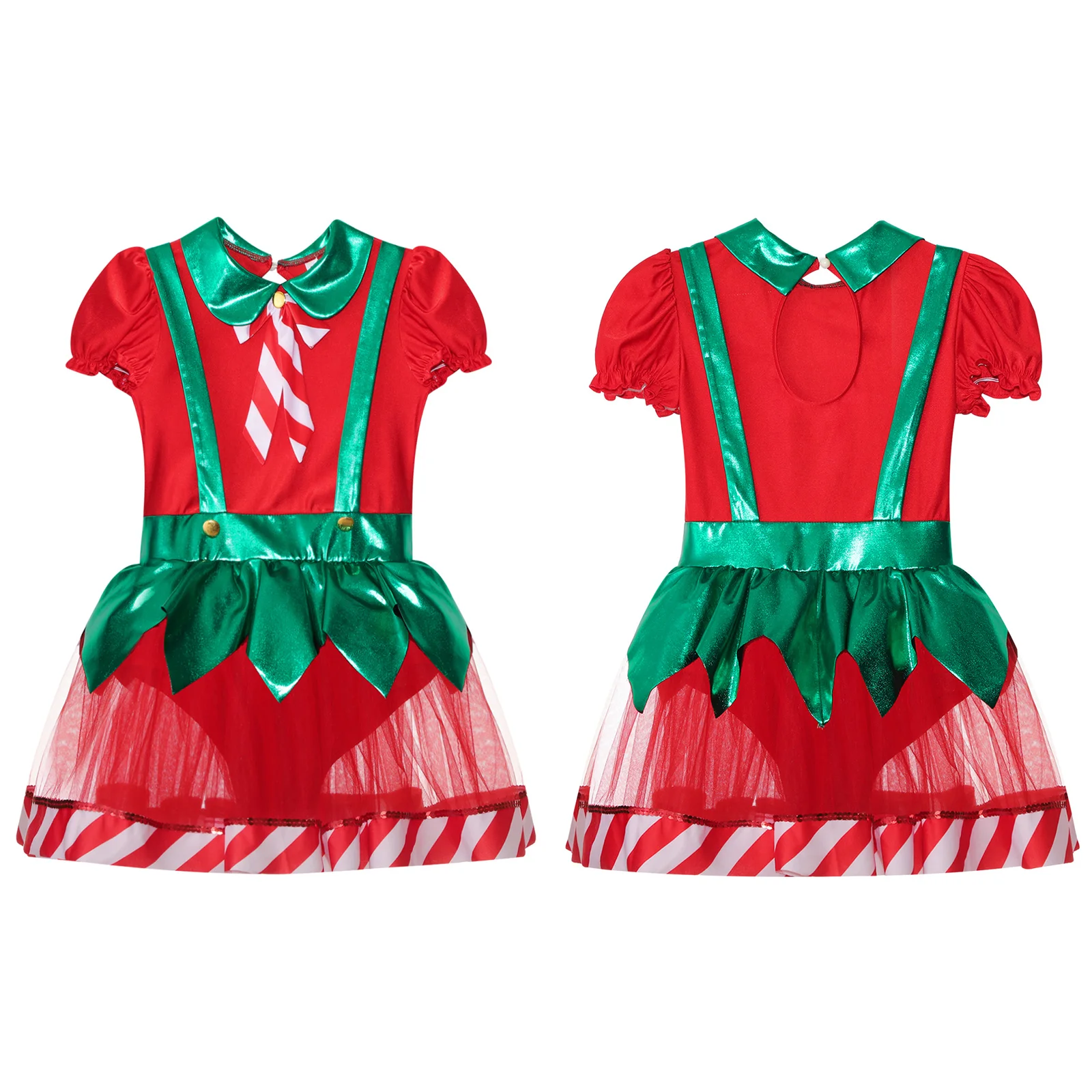 Girls' Christmas Dance Leotard Traje, Puff Sleeve Stripes Tutu Dress, Suspender Macacão para Show de Festa