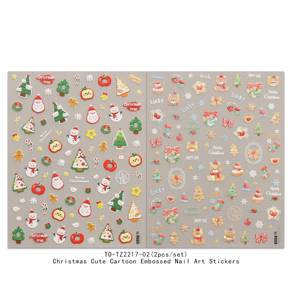 2pcs winter Christmas embossed nail art stickers, easy to apply for nail decoration, DIY, gift, party and wedding makeup styling