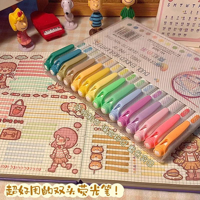 5/15/25 Pcs Double Head Highlighter Pens Graffiti Markers Highlighters Art Colored Sketch Markers Kawaii Korean Stationery