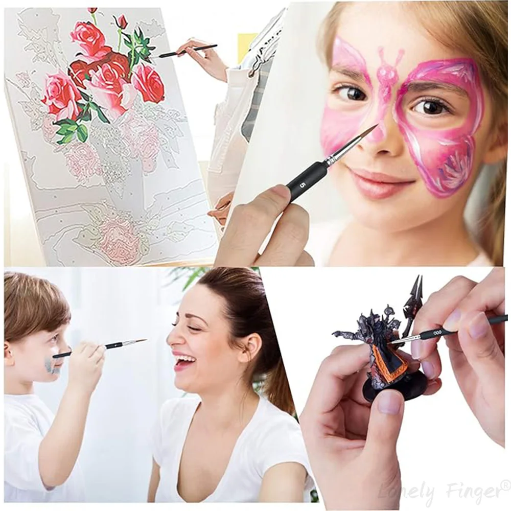 11 قطعة من فرش الطلاء بتفاصيل سوداء، مجموعة فرش الألم ذات الأطراف الدقيقة، فرشاة رسم نموذجية مصغرة للأكريليك والزيت وطلاء نموذج المقياس