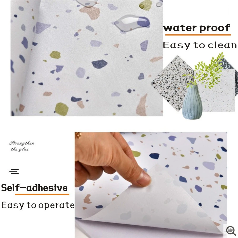 Terrazzo-papel tapiz autoadhesivo impermeable para decoración de dormitorio, pared, sala de estar, muebles de vinilo, reacondicionamiento, papel de