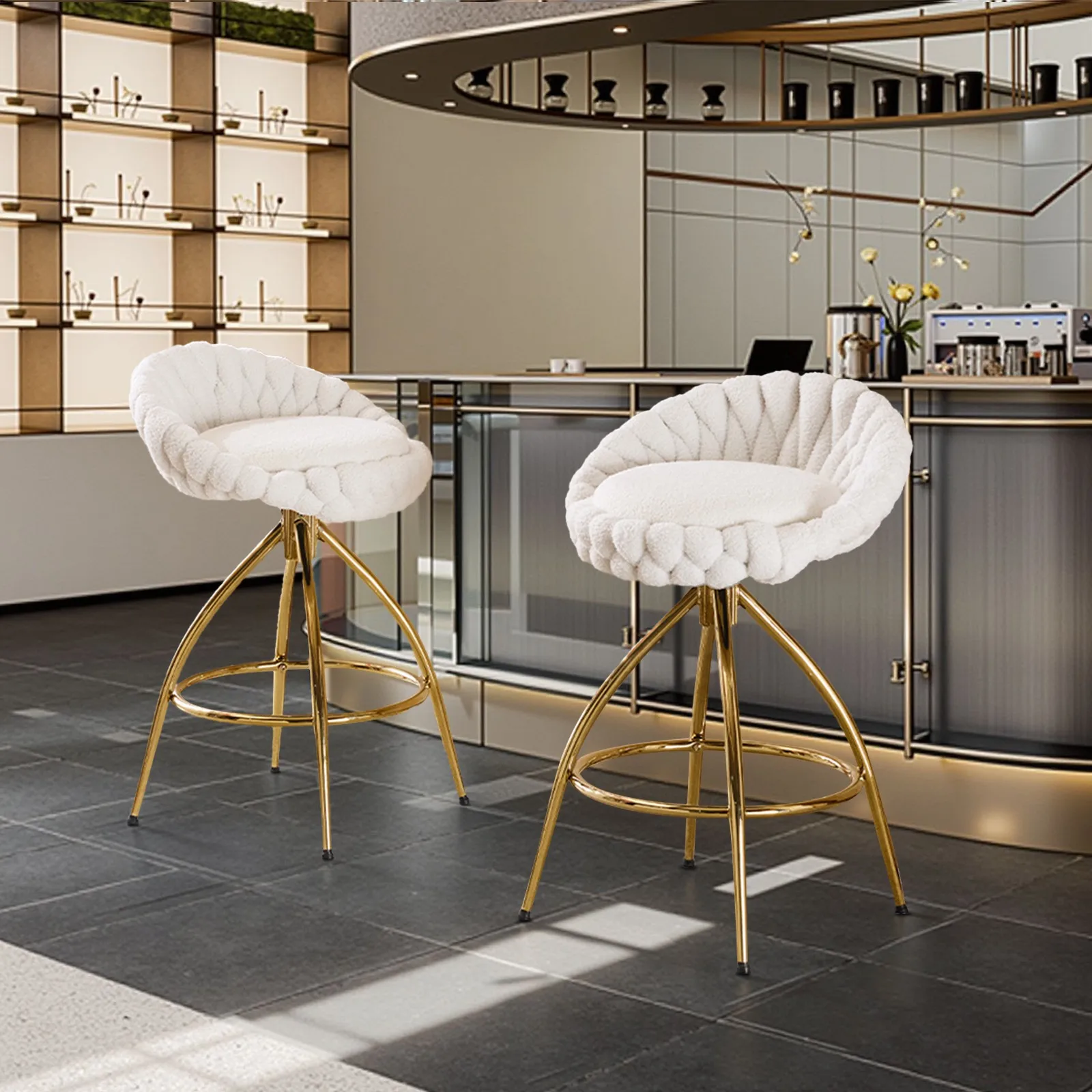 

Adjustable Counter Height Bar Stool for Kitchen Island Cafe Pub Bar White