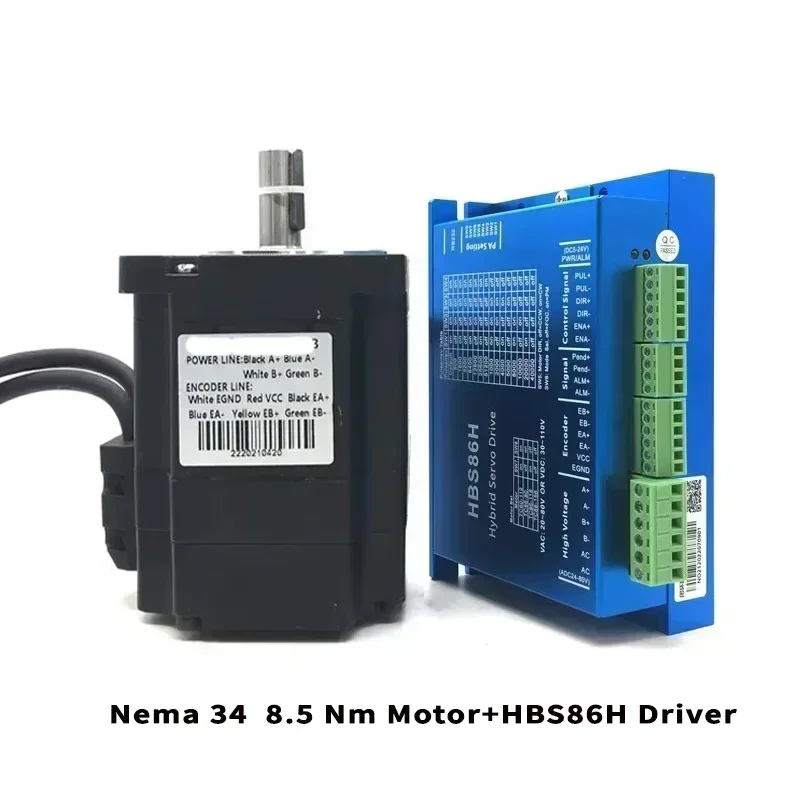 NONE GERMAN WAREHOUSE NEMA 34 Schrittmotor-Kit mit geschlossenem Regelkreis, 4,5 Nm/8,5 Nm/12 Nm HBS86H-Treiber mit hohem Drehmoment und 400 W Netzteil für CNC-Automatisierung 6
