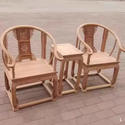Longtang Shengjing toon wood armchair three-piece official hat chair antique Chinese solid wood white embryo white stubble white