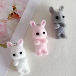 New 3pcs/lot Colorful Flocking Animals Cartoon Rabbits Shape Charms Resin Charms Pendant For Women Girls DIY Jewelry Accessories