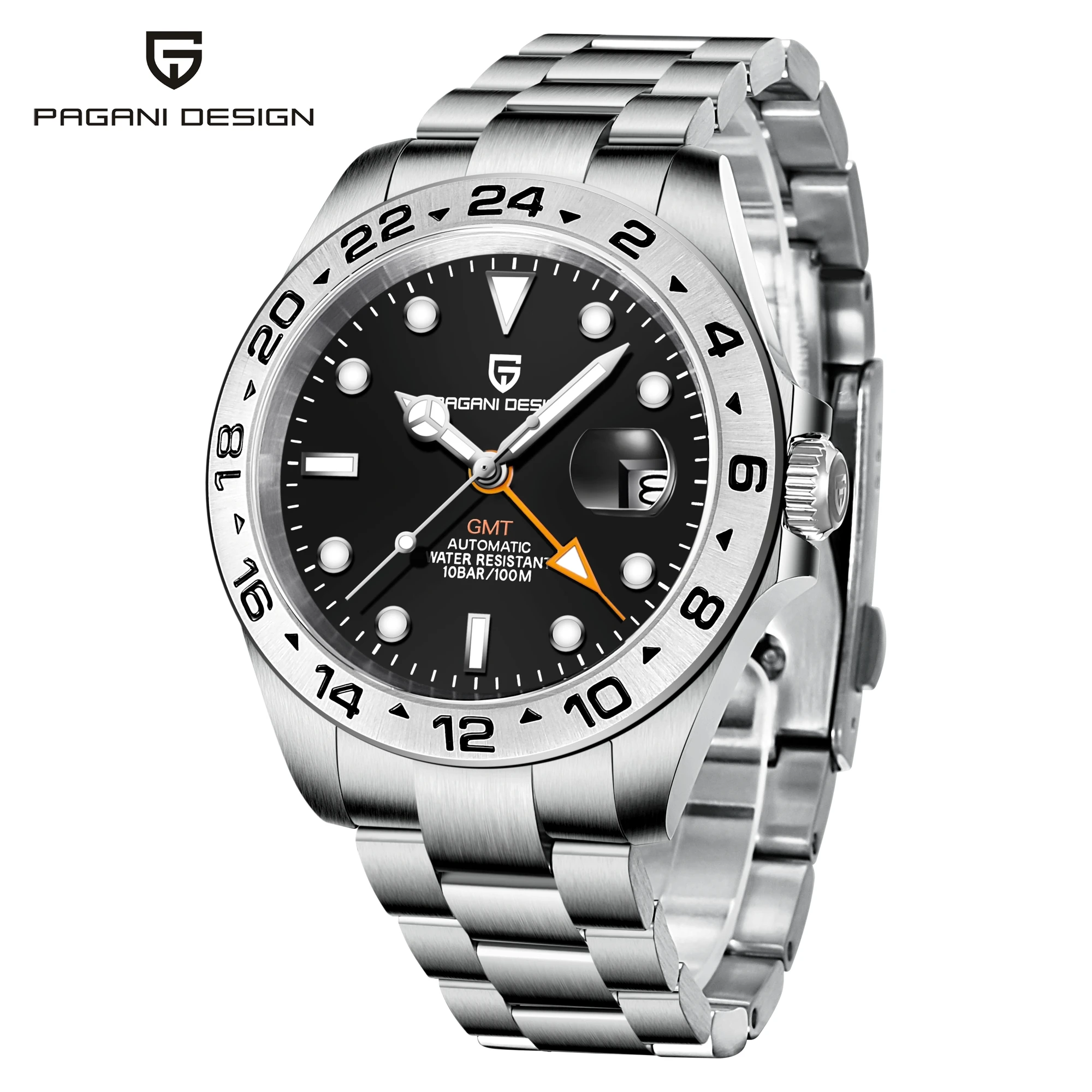 Pagani Design PD1682 Montre GMT pour homme 42 mm automatique mécanique DG5833 Verre saphir Acier inoxydable Étanche Noir Vintage