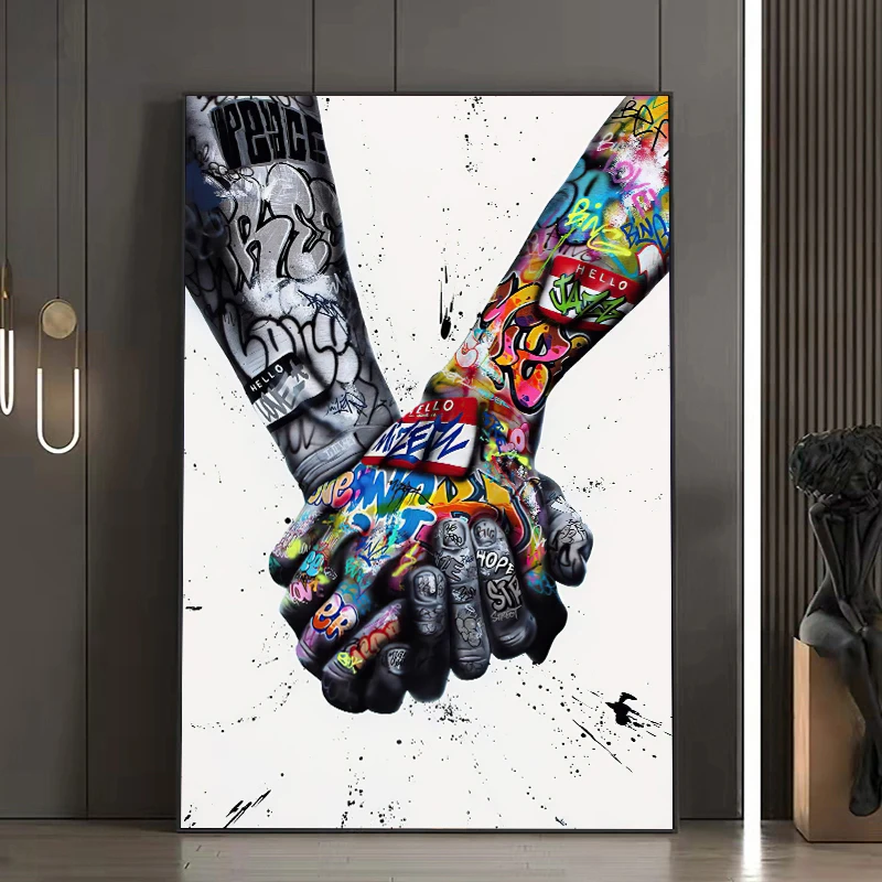 

Modern Street Graffiti Pop Art Couples Hold Hands with Canvas Paintings Posters Prints Wall Pictures Living Room Home Decor