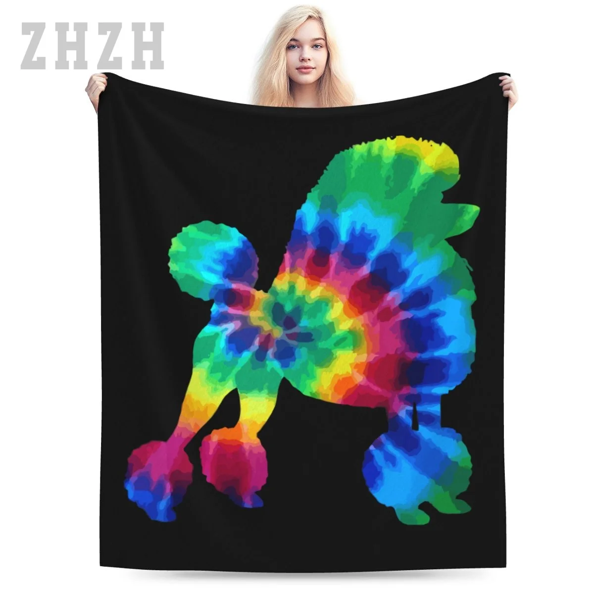 Blanket Poodle Tie Dye Vintage Hippie Dog Mom Dad Poodle Flannel Multifunction Outdoor Camping Sofa Cover Keep Warm