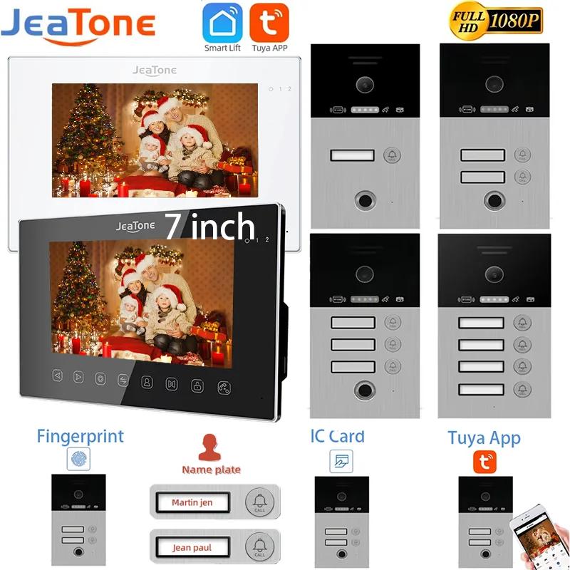 

Jeatone 4 Wire 7 inch Wifi Doorbell Video Intercom with Camera Unlock Card Fingerprint 1080P Monitor System For Villa Apartment