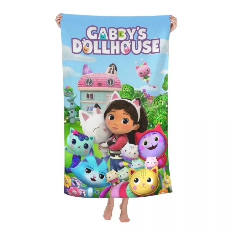 Gabby's Dollhouse Bath Towel 3D Printed Microfiber Soft Water Absorbing Breathable for Girl Kids Decorative Cartoon Beach Towel