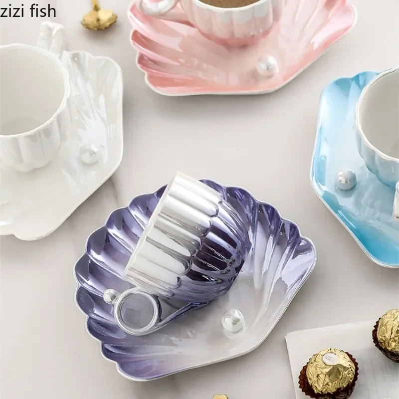 Shell Shaped Coffee Cup and Saucer Set Couple Water Cup Milk Tea Cups Milk Mugs Breakfast Cups Coffee Mugs Drinkware tea mug