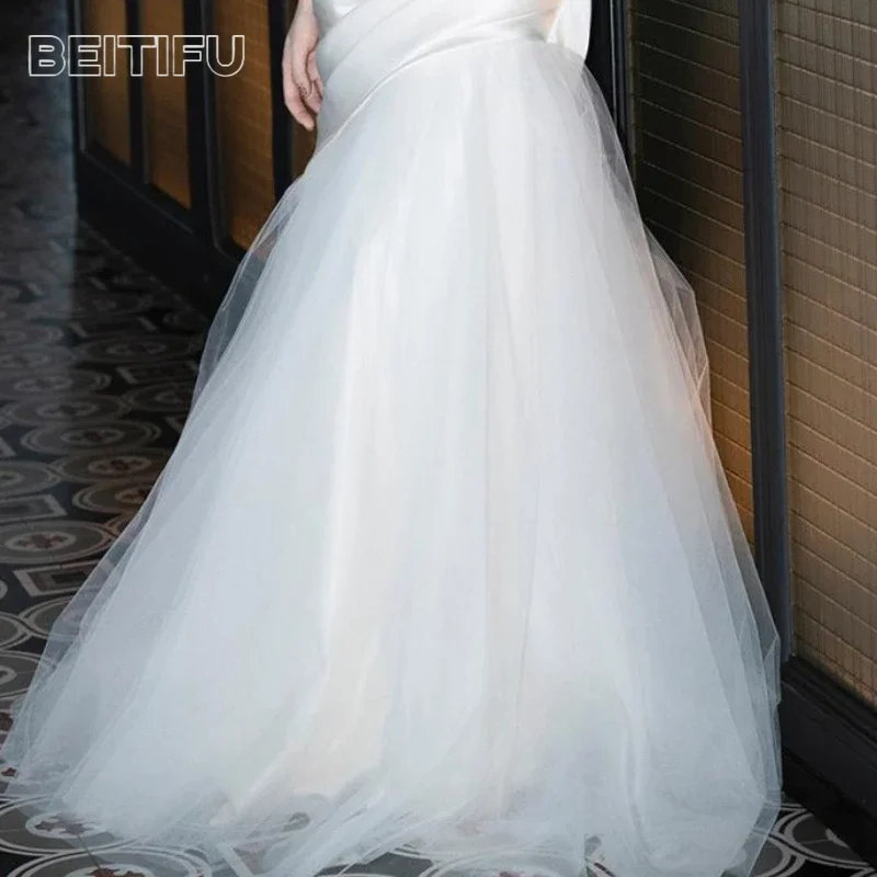 BeitifuBaby-Vestidos de novia sin tirantes para mujer, falda de encaje de sirena Vintage sin mangas adelgazante, vestido de novia para mujer 2025