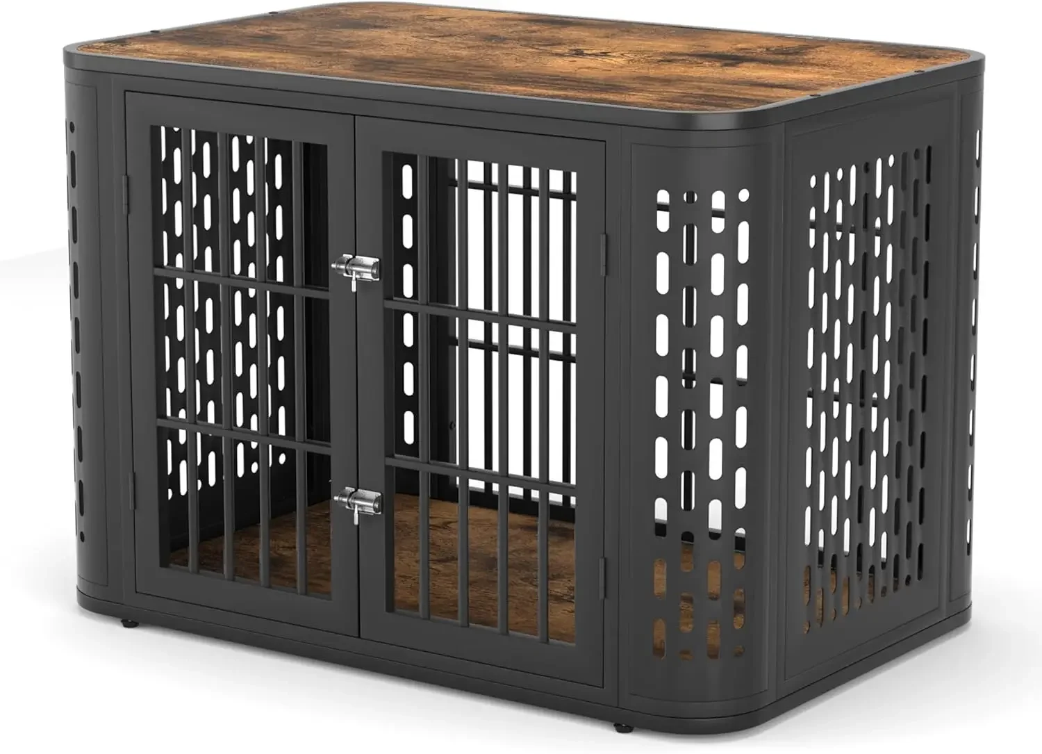 42 inch Heavy Duty Dog Crate Furniture, Rounded Corner Kennel for Medium and Large Dogs, Decorative Pet Cage End Table, Brown, W