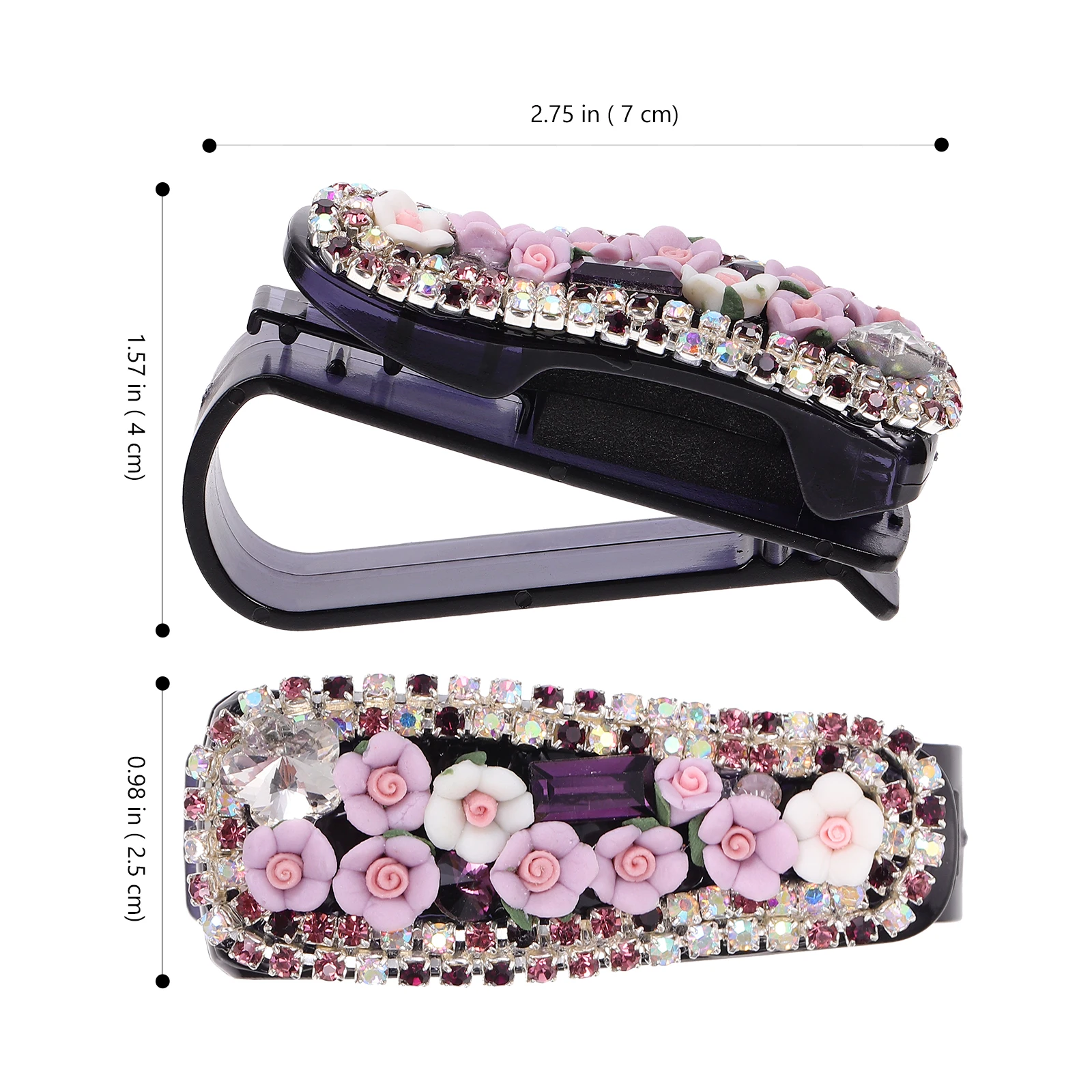 

Car Glasses Holder Eyeglasses Clip Sunglasses Visor Bracket Rhinestones Plastic Durable Practical Car Interior Universal Sun