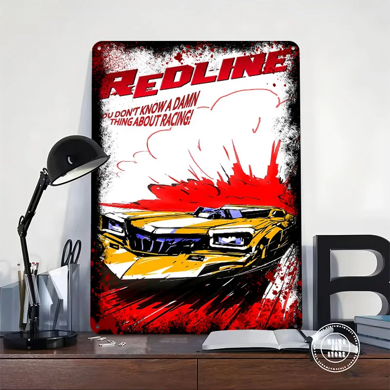 Redline Racing Car Tinplate Poster Custom Wall Art Vintage Metal Signs Retro Tin Plaque for Gaming Decoration Room Desk Decor