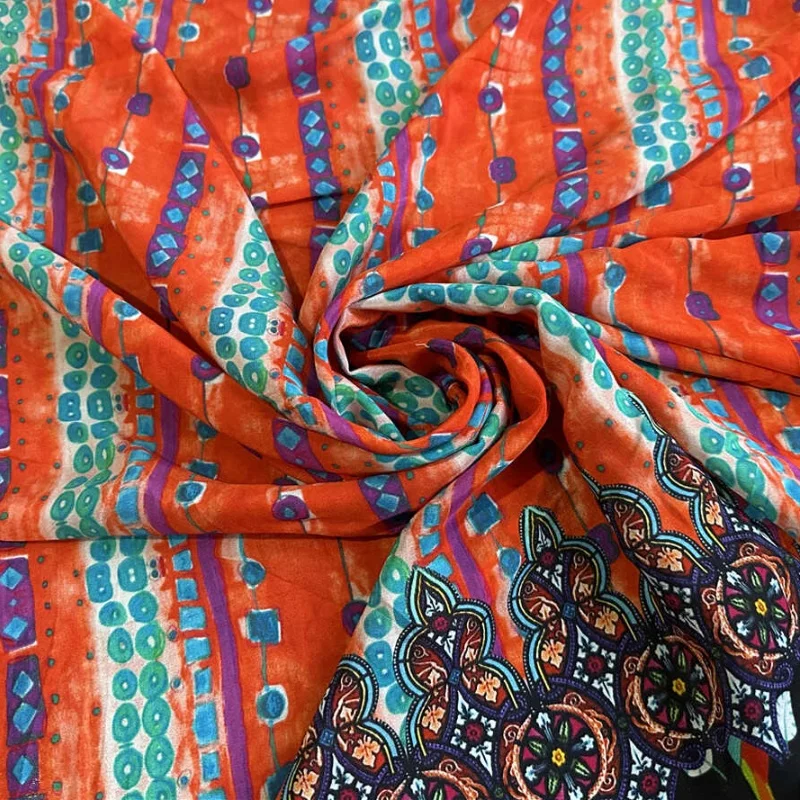 1 meter 100% Mulberry Silk 15 momme Crepe Silk Fabric Orange Printed 138cm 54\