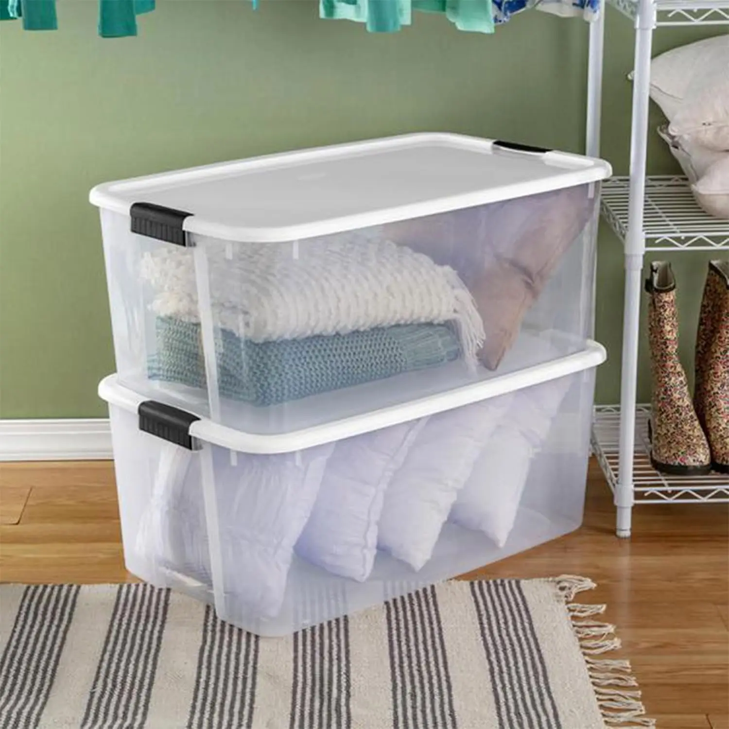 Sterilite 16-Pack Stackable Storage Bin with Lid, Clear Plastic Design, 116 Quart