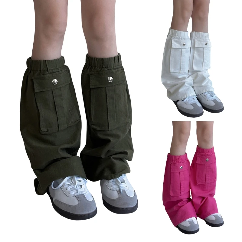 Women Punk Baggy Loose Cargo Leg Warmers Harajuku Flared Foot Covers with Pocket