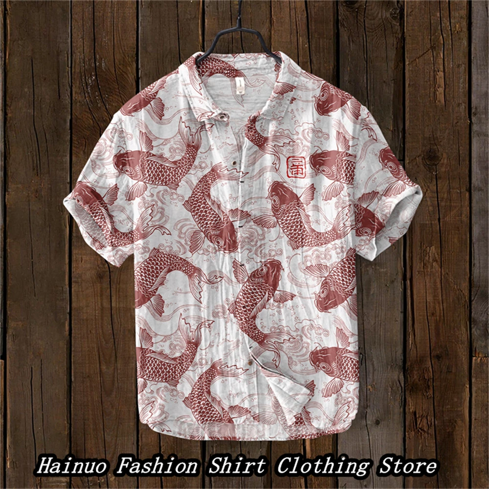 New Travel Men's Shirt 3D Print Summer Casual Japanese Style Vintage Linen Shirt Loose Independent Station XS-5XL