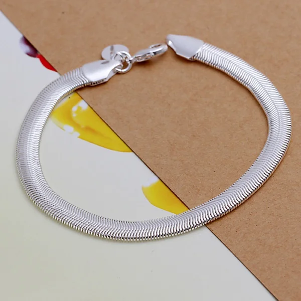 Popular Product Women Mens 925 Sterling Silver Jewelry Fashion Flat Snake 6mm Chain Bracelets Factory Price Free Shipping