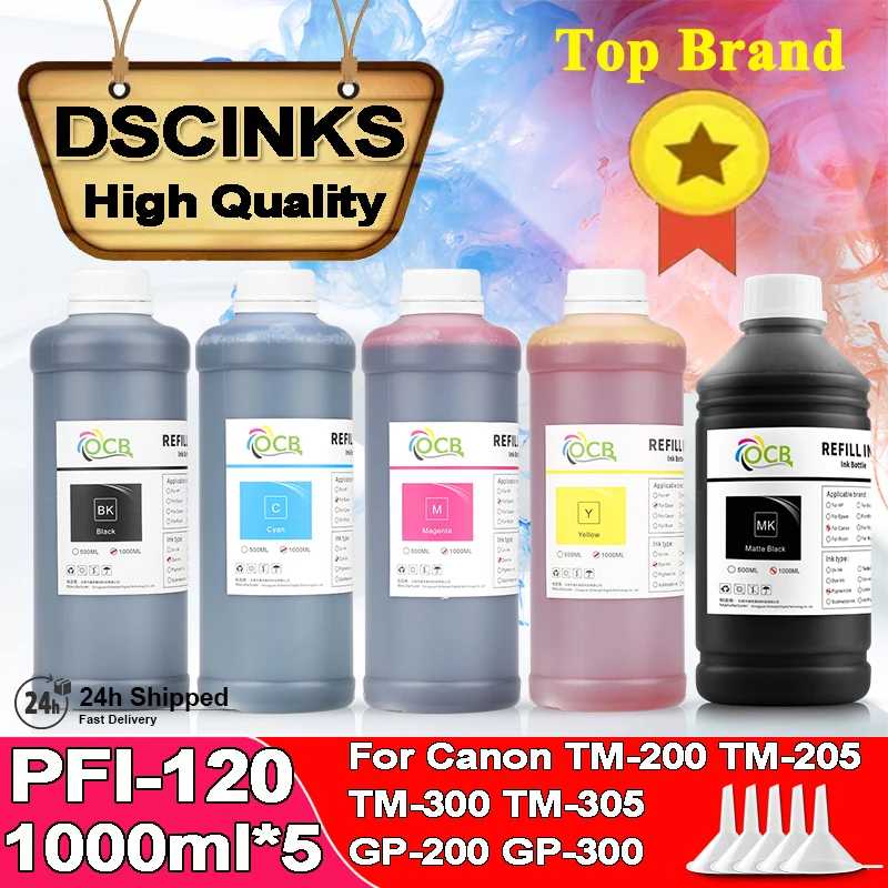 Refill Dye Ink 1000MLPFI120 PFI-120 For Canon TM200 TM205 TM300 TM305 200 205 300 305 GP-200 GP-300 Printer Inks  BK C M Y MBK