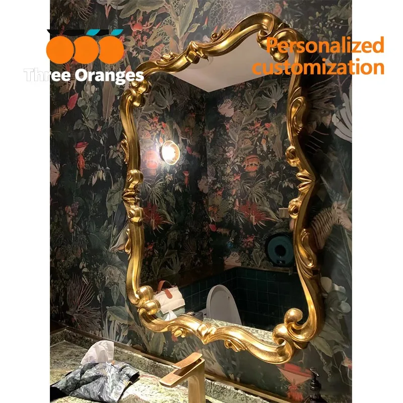 European retro simple vanity mirror French gold wall-mounted bathroom mirror Bathroom decorative mirror